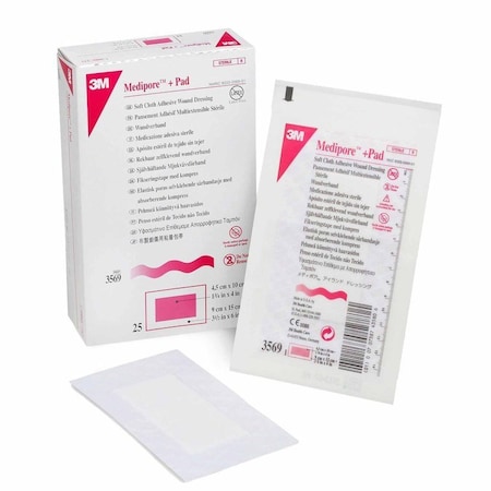3M Medipore Adhesive Dressing 3-1/2 X 6 Inch Soft Cloth Rectangle White Sterile, 100PK 3569